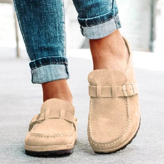 Round Toe Low Heel Buckle Loafers by Partner Label