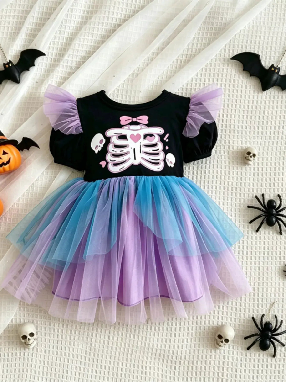 Children's Halloween Skeleton Graphic Tulle Tutu Dress by Trendsi