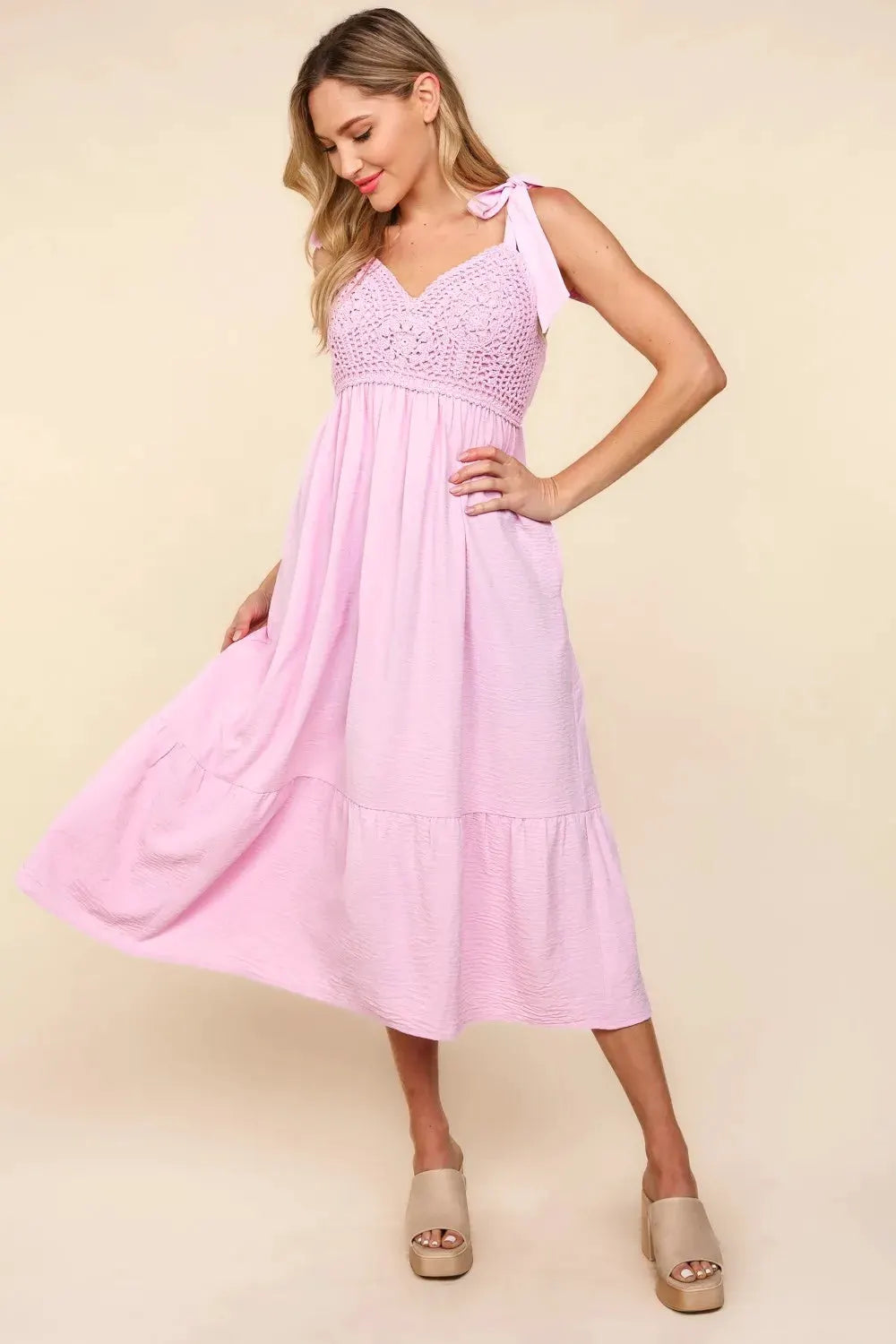 Haptics Crochet Lace Ruffle Hem Cami Midi Dress by Partner Label