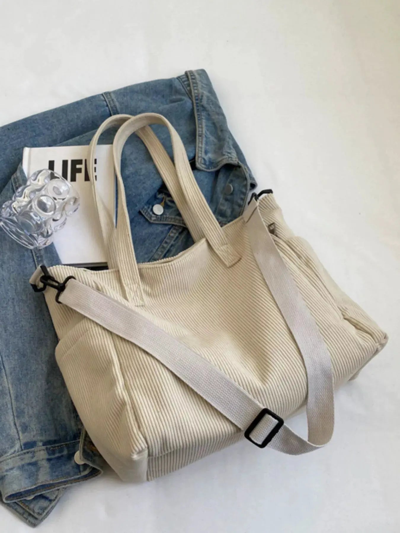Corduroy Solid Color Handbag by Partner Label