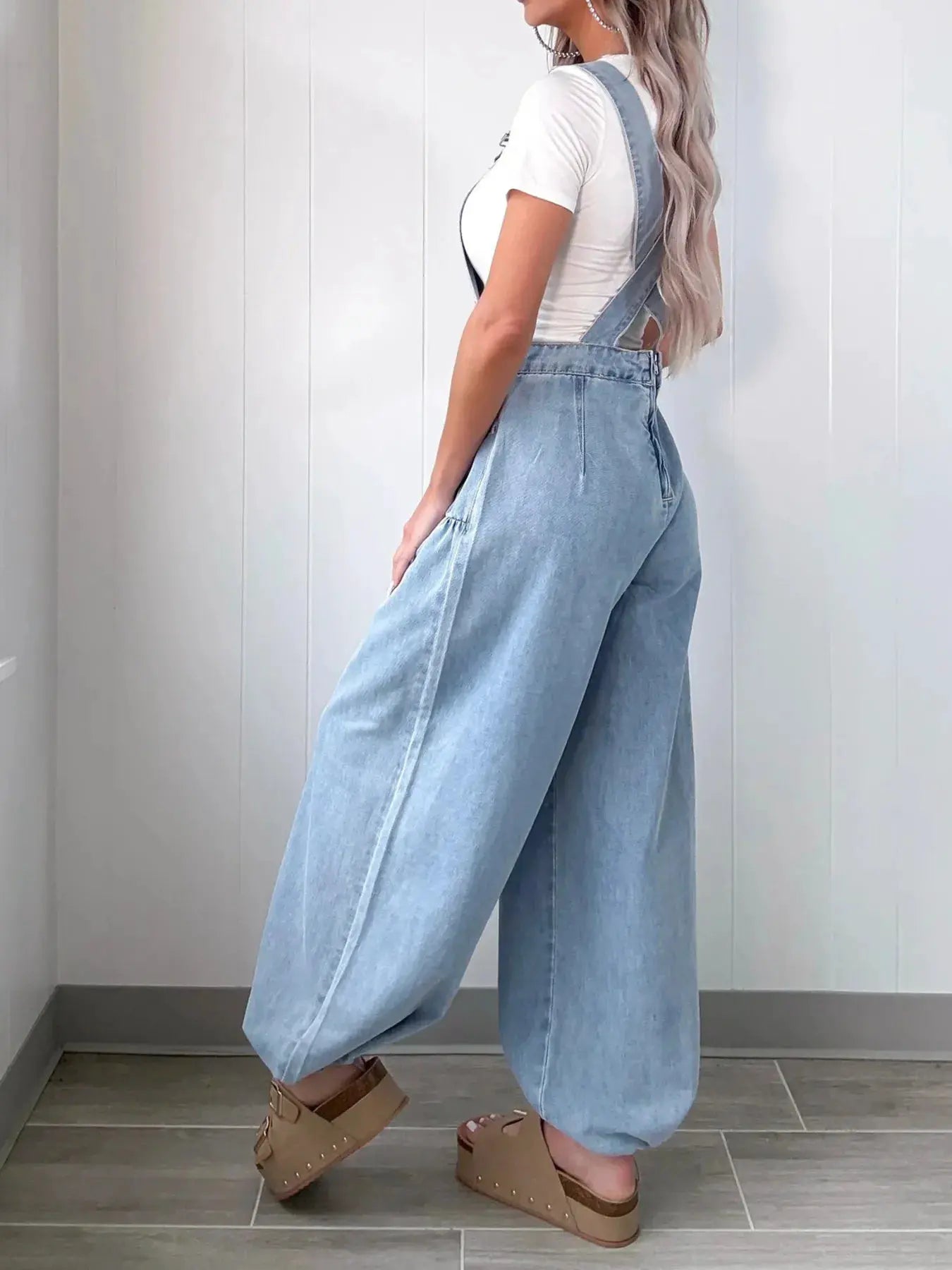 Wide Leg Denim Overalls by Partner Labels