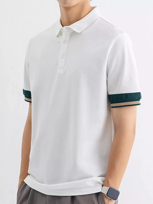 Men's Plus Size Button Detail Striped Cuff Polo by Trendsi
