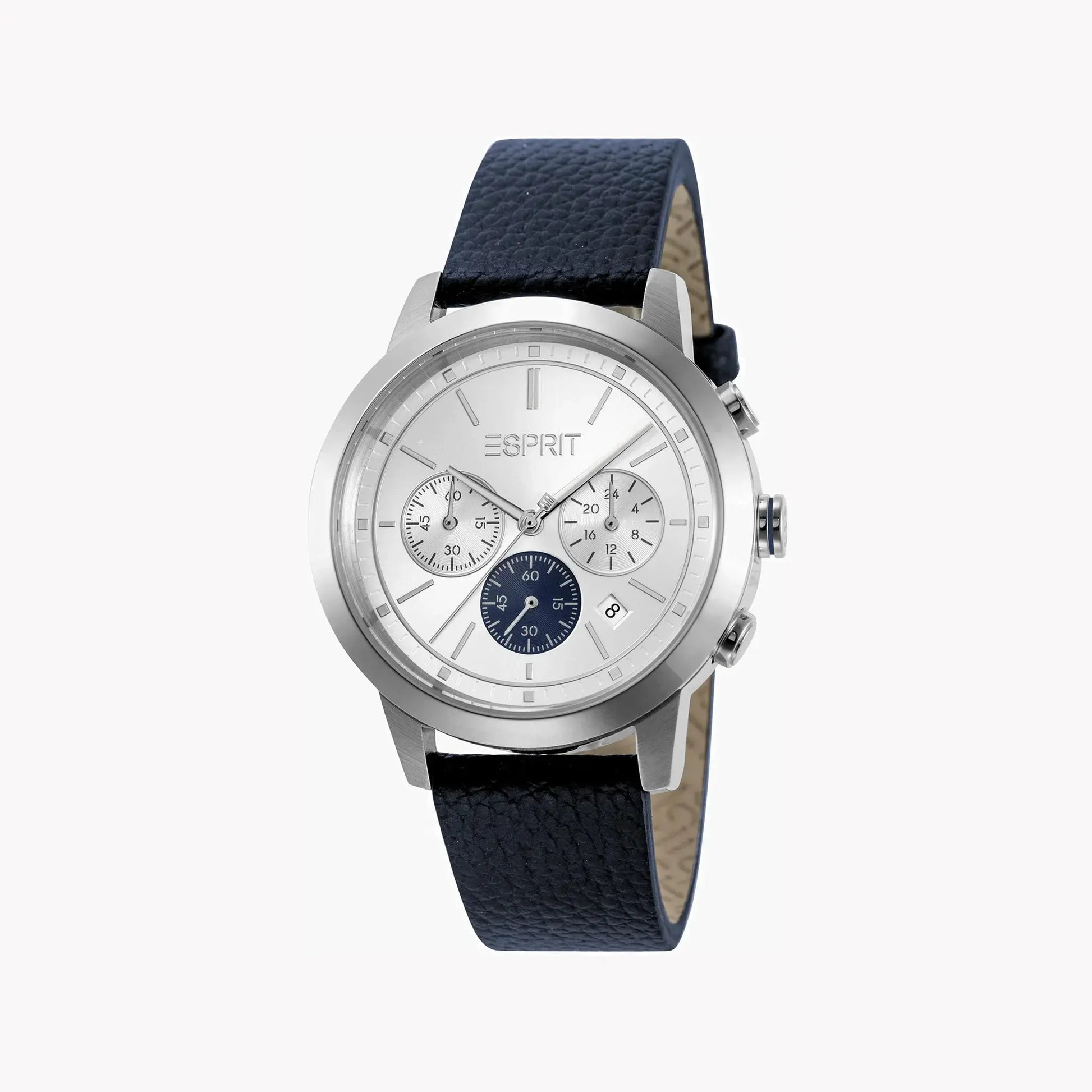 Esprit Men's Blue Leather Watch, Silver Dial | Es1g146m0025 by ESPRIT