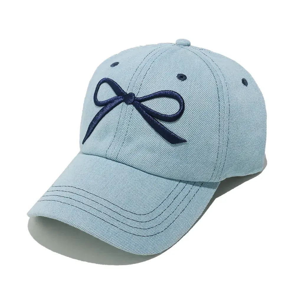 Bow Embroidered Denim Baseball Cap by Partner Label