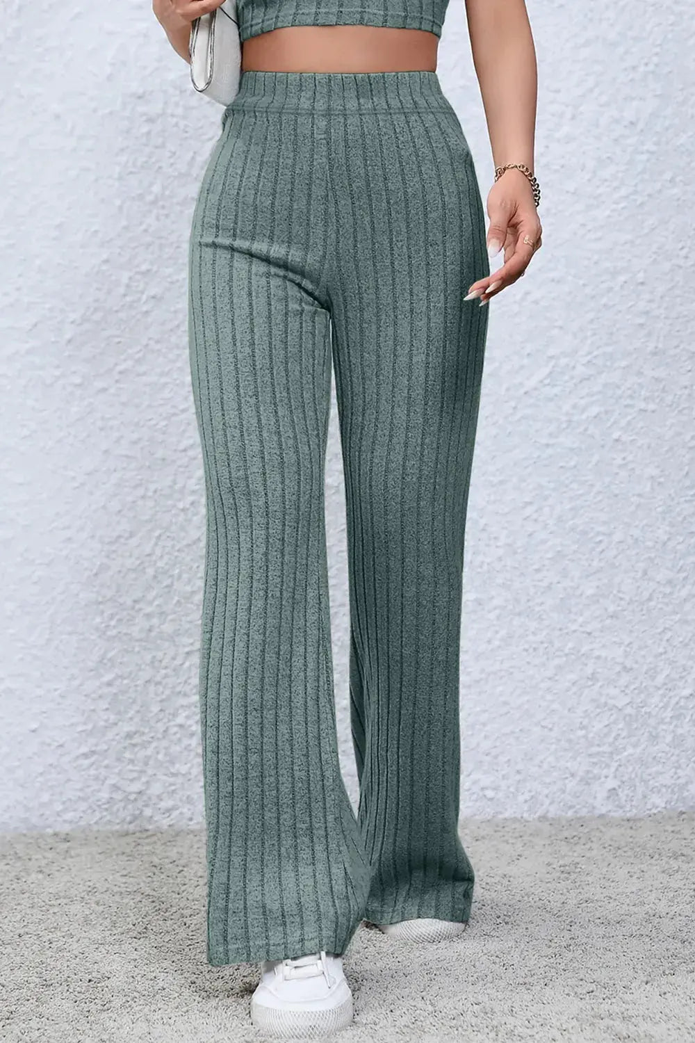 Basic Bae Full Size Ribbed High Waist Flare Pants by Partner Label
