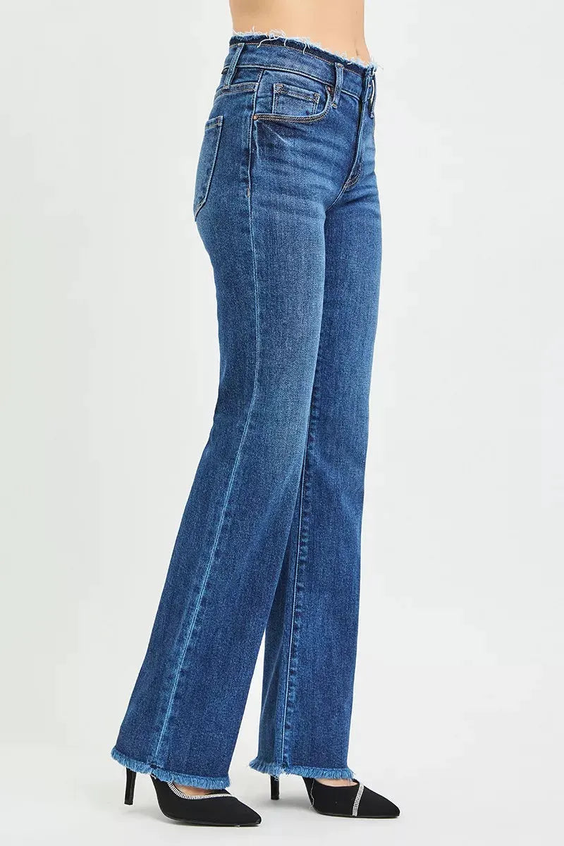 RISEN Full Size Mid Rise Bootcut Frayed Waistband Hem Detail Jeans Plus Size by RISEN