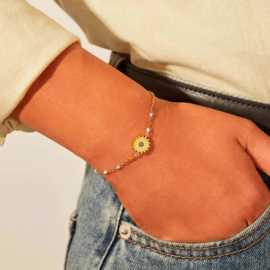 Sunflower Shape 18K Gold-Plated Bead Bracelet by Partner Label