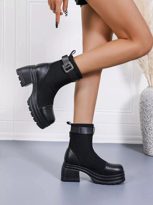Round Toe Block Heels Boots by Partner Label