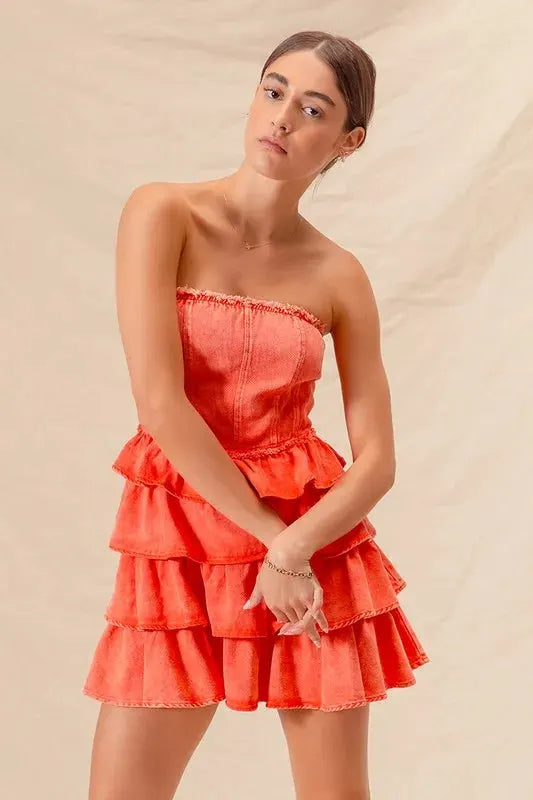 SO ME Strapless Ruffle Layered Game Day Cheer Up Dress by SO ME