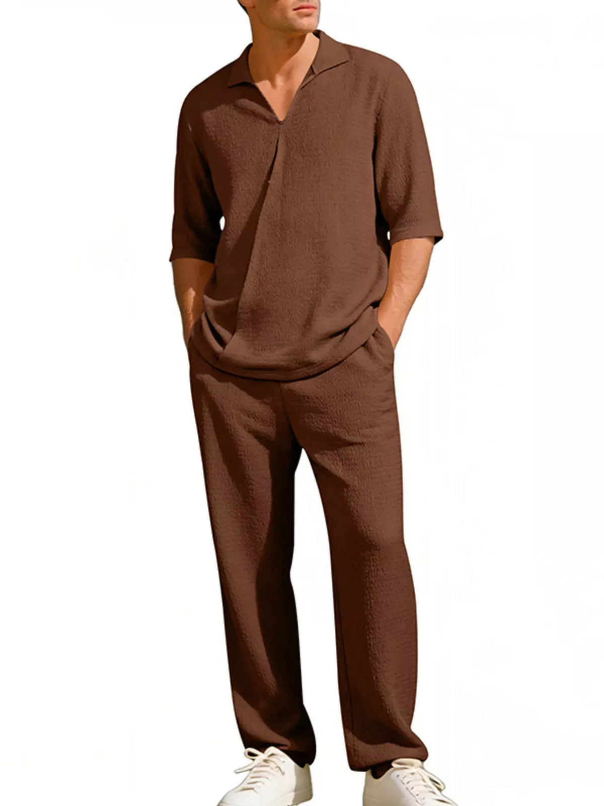 Men's Full Size Half Sleeve Top and Pants Set Plus Size by Trendsi