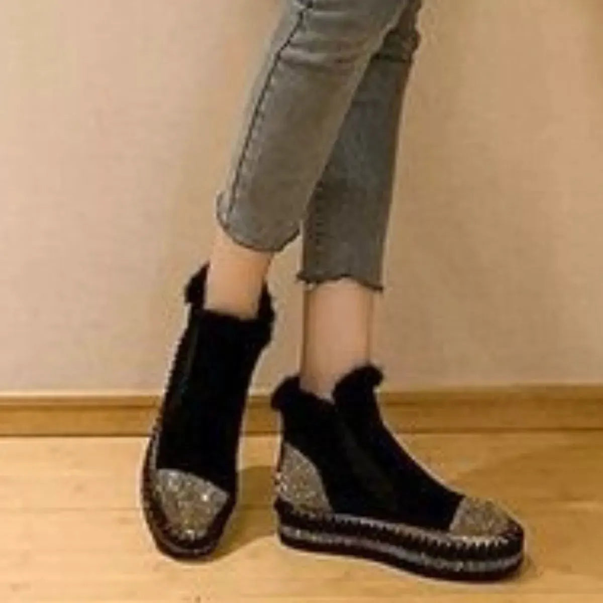 Rhinestone Platform Ankle Boots by Partner Label