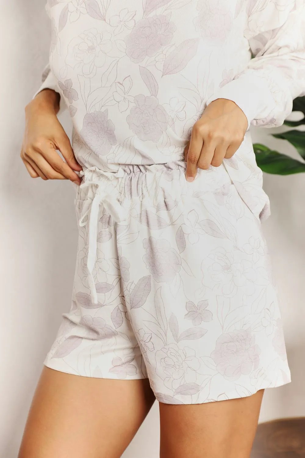 Double Take Floral Long Sleeve Top and Shorts Loungewear Set by Double Take