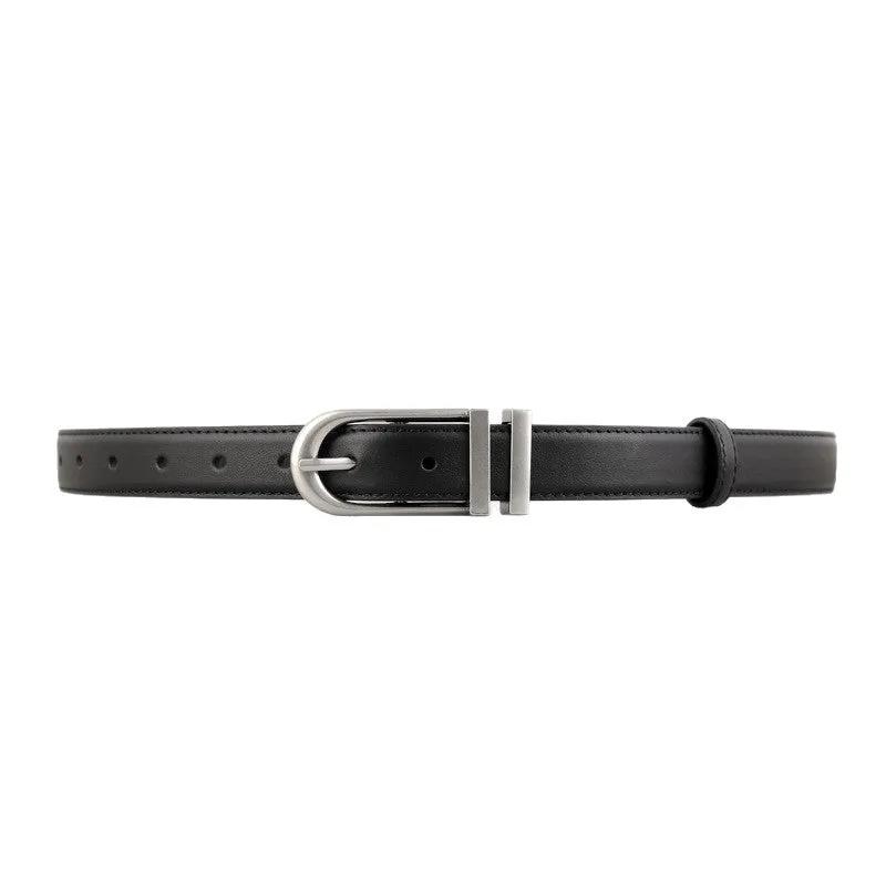 Leather Belt with Silver Buckle by Trendsi