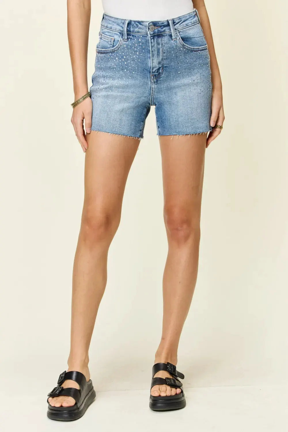 Judy Blue Full Size High Waist Rhinestone Decor Denim Shorts by Judy Blue