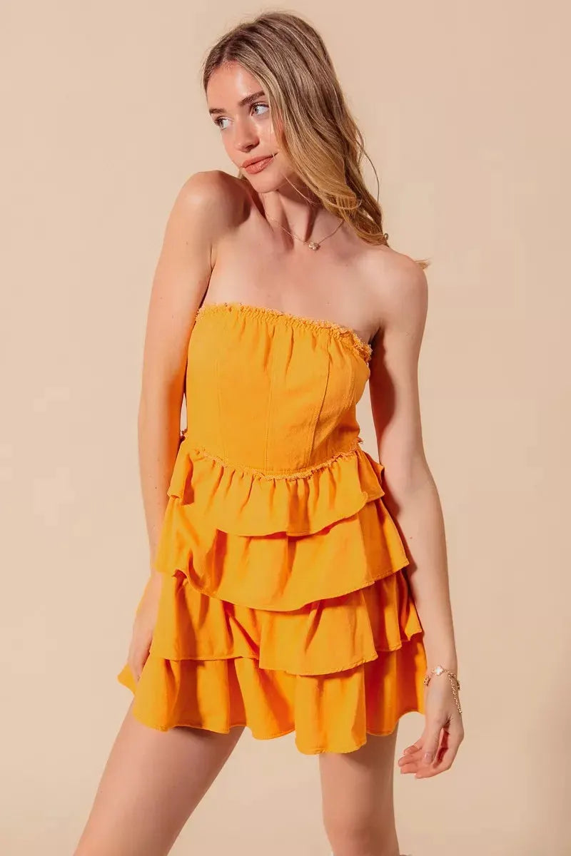 SO ME Strapless Ruffle Layered Game Day Cheer Up Dress by SO ME