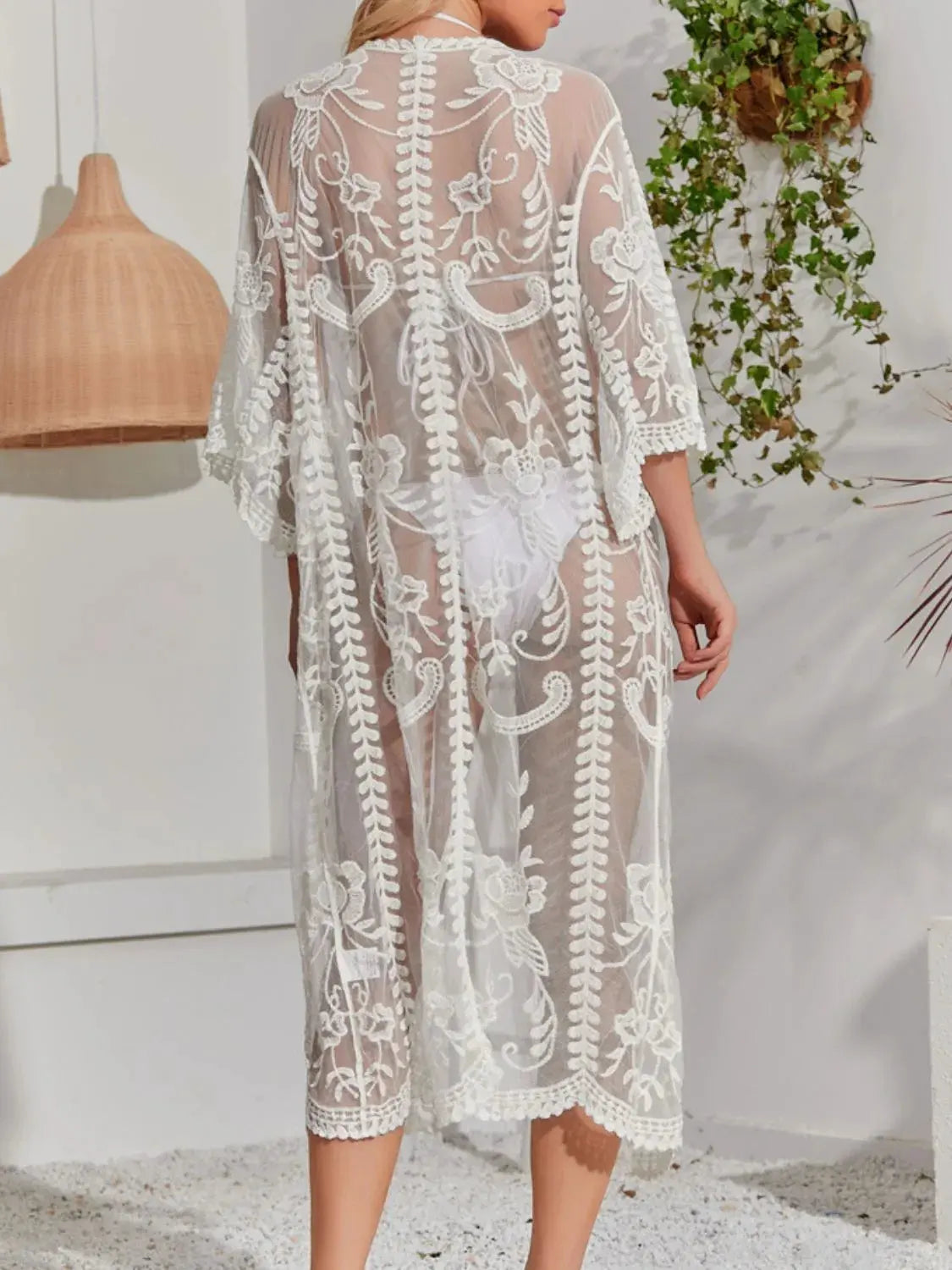 Lace Detail Open Front Longline Cover-Up by Partner Labels