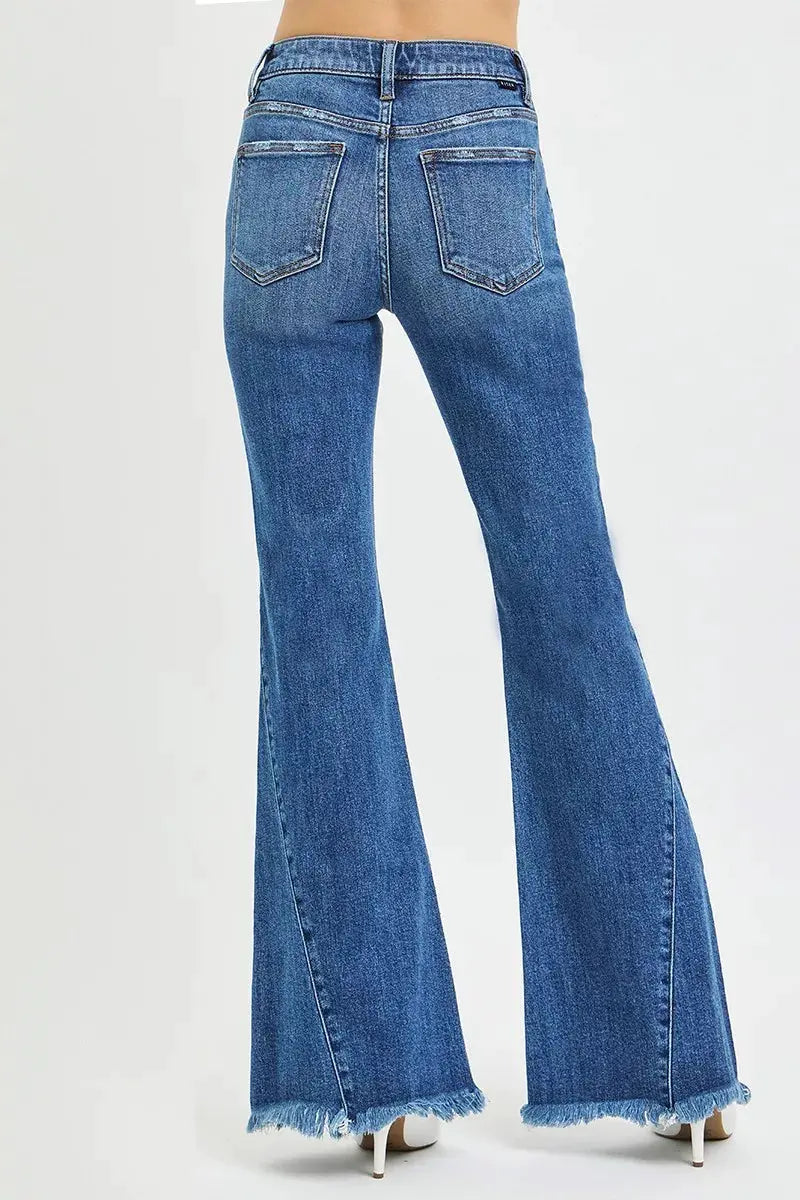 RISEN Mid Rise Flare Side Seam Detailing Jeans by RISEN