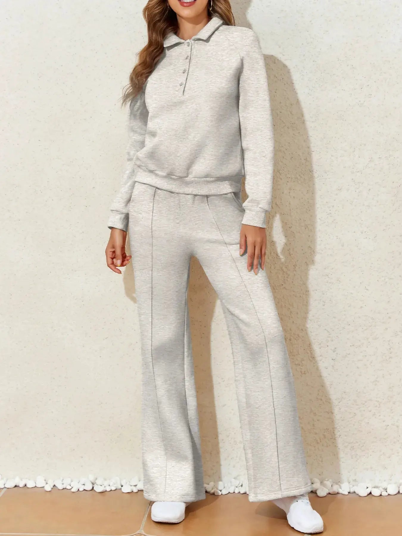Collared Sweatshirt and High Waist Pants Active Set by Partner Label