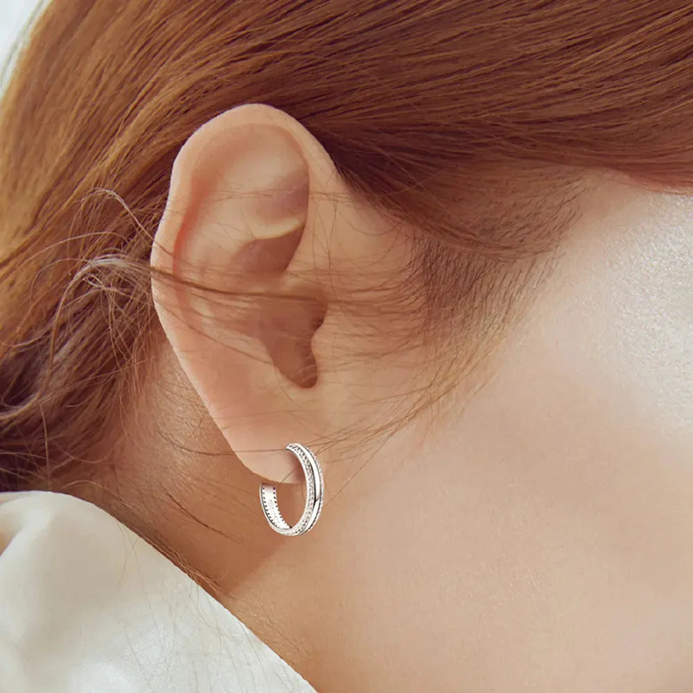 925 Sterling Silver Inlaid Moissanite C-Hoop Earrings by Partner Label