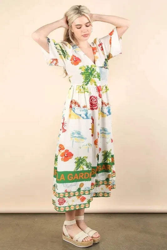 VERY J Button Down Printed Midi Dress by Very J