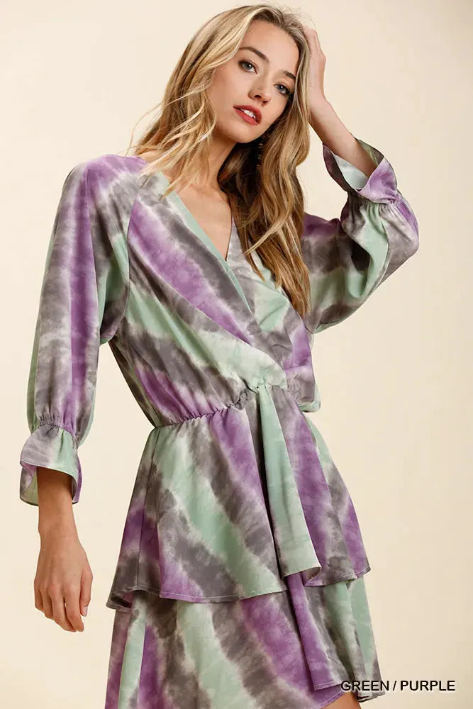 Umgee Tie Dye Ruffled Layered Dress with Elastic Waistband by Umgee