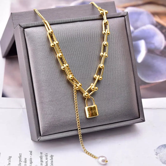18K Gold-Plated Lock Pendant Necklace by Partnel Label
