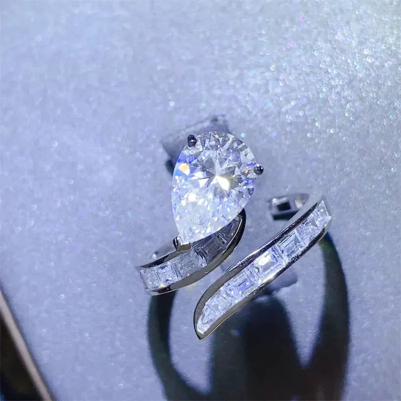 3 Carat Moissanite Zircon 925 Sterling Silver Bypass Ring by Partner Label