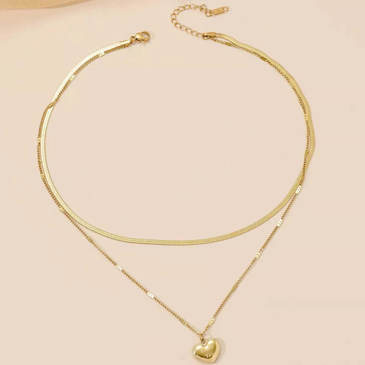 18K Gold-Plated Double Layered Heart Pendant Necklace by Partner Labels