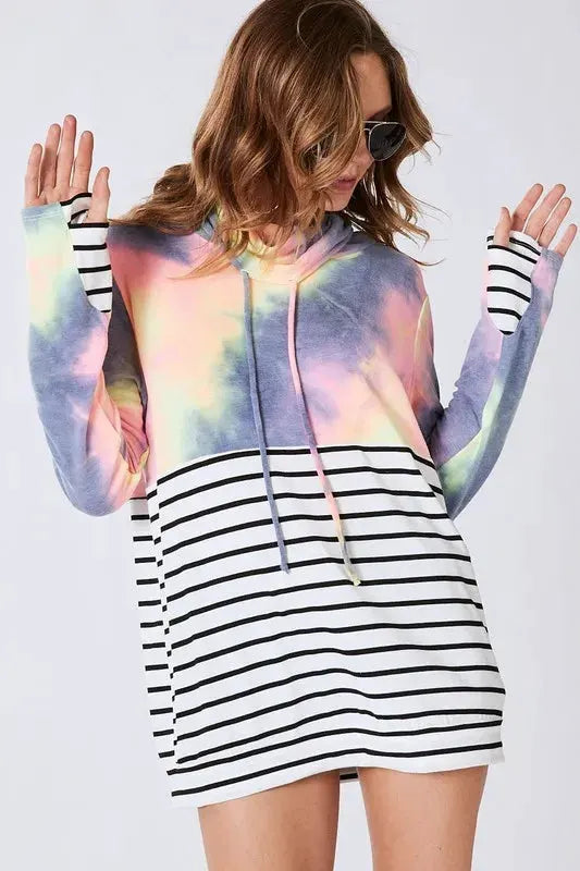 BiBi Tie Dye French Terry Cowl Neck Top by BiBi