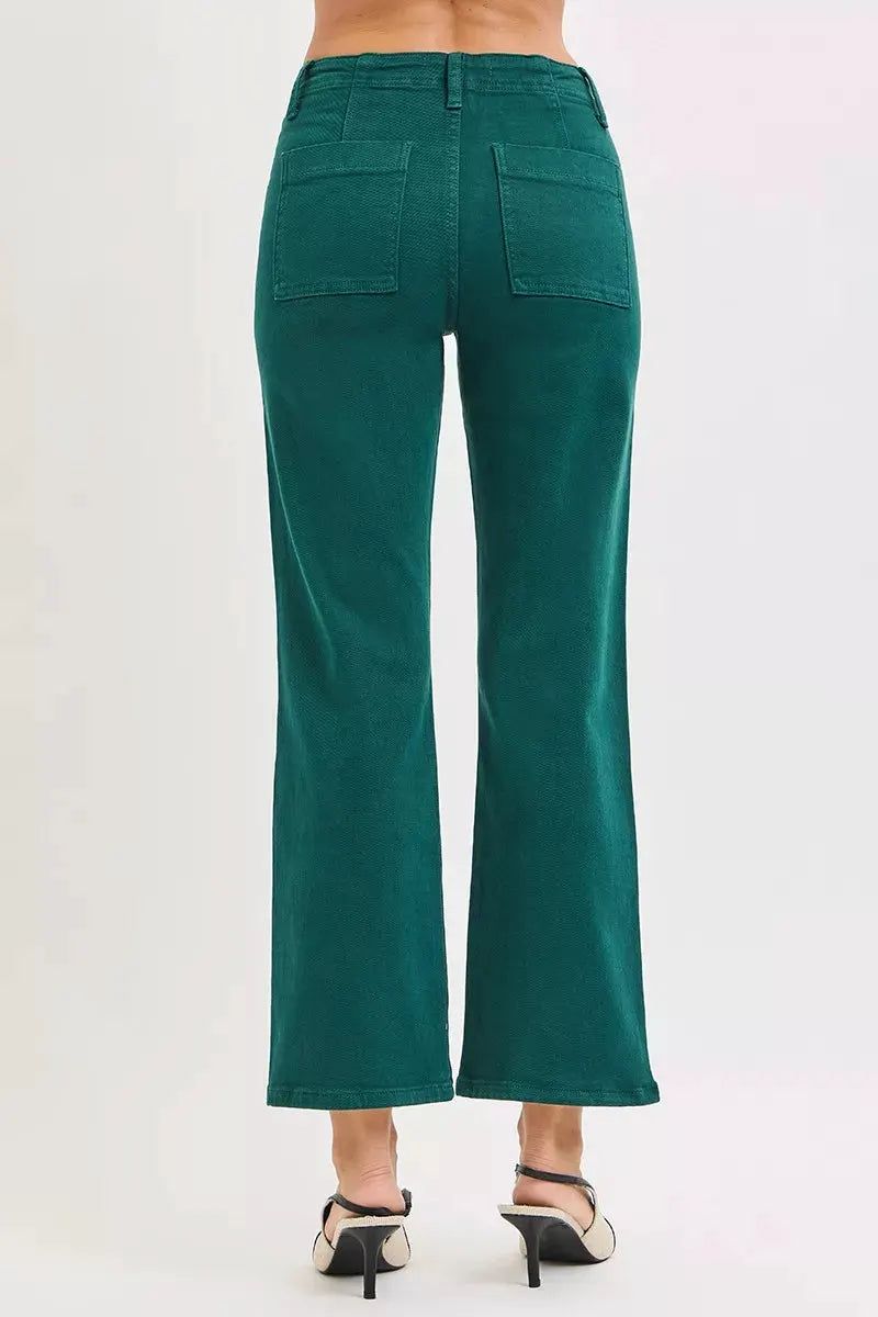 RISEN High Rise Ankle Flare Patch Pocket Jeans by RISEN