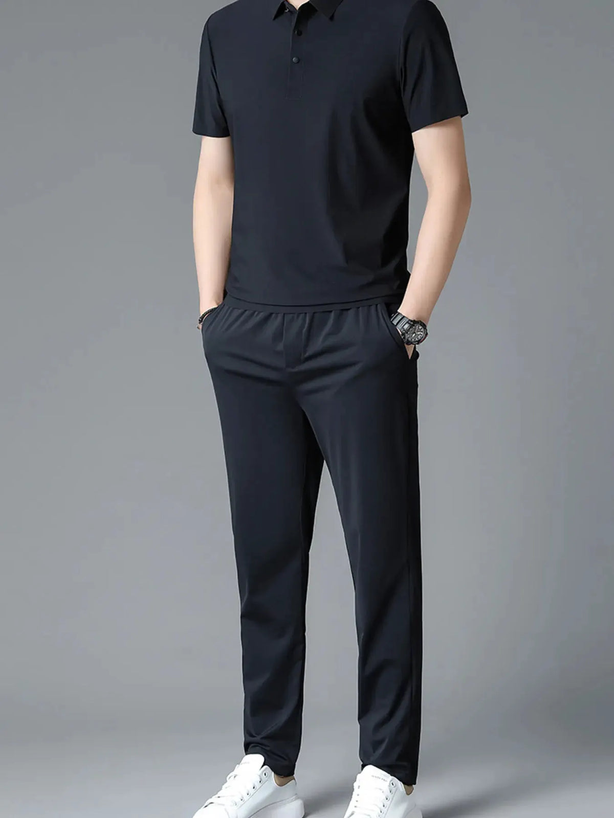 Men's Full Size Button Detail Short Sleeve Polo Plus Size by Trendsi
