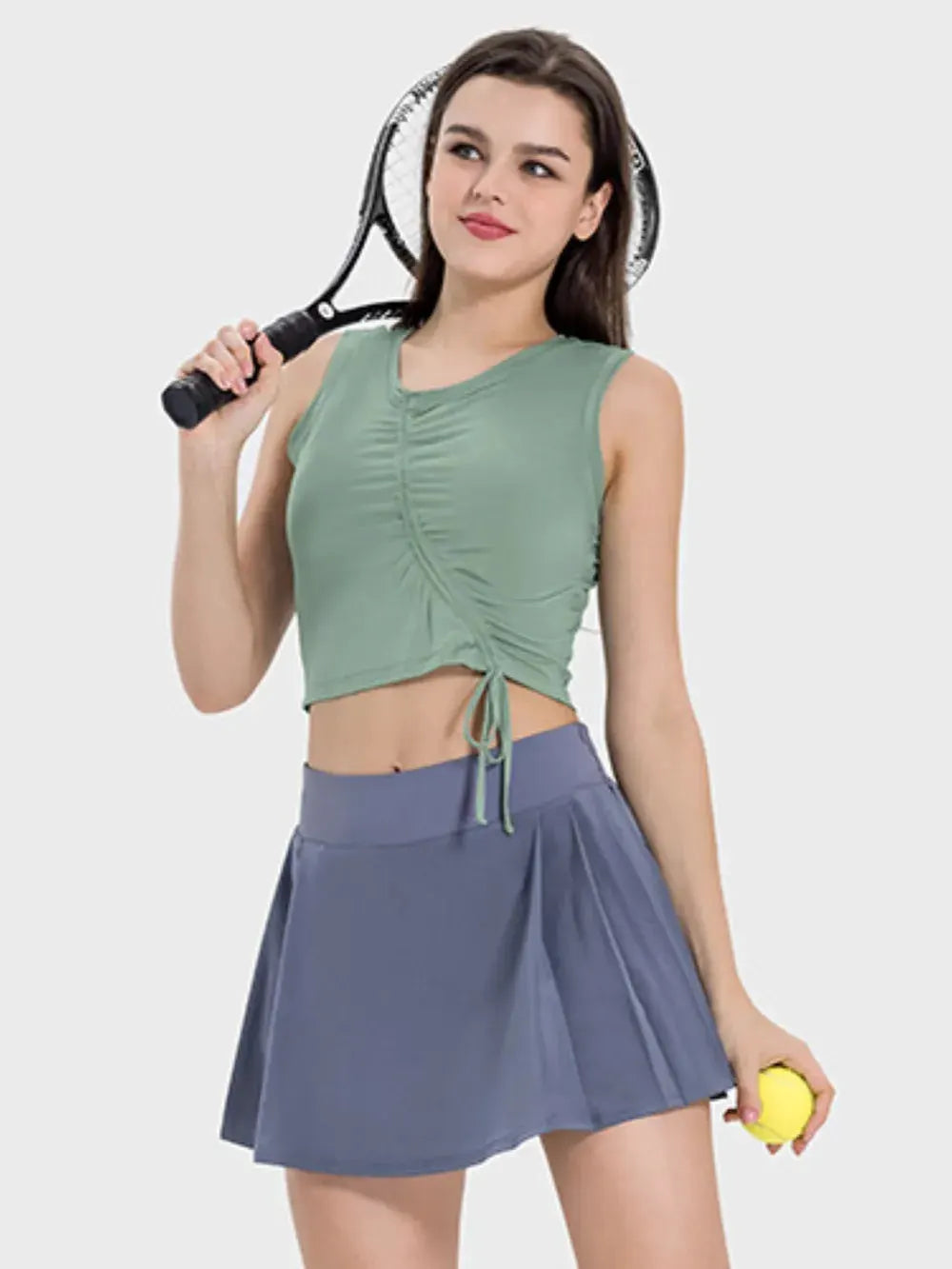 Millennia Drawstring Ruched Wide Strap Active Tank by Millennia