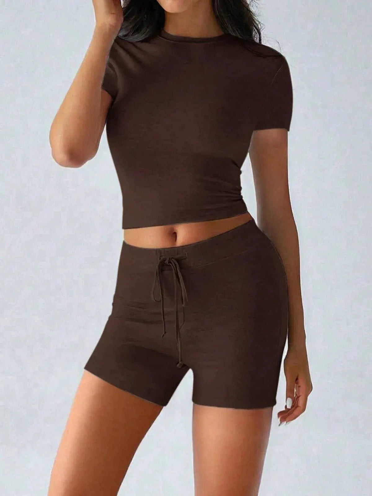 Round Neck Short Sleeve Top and Shorts Set by Partner Label