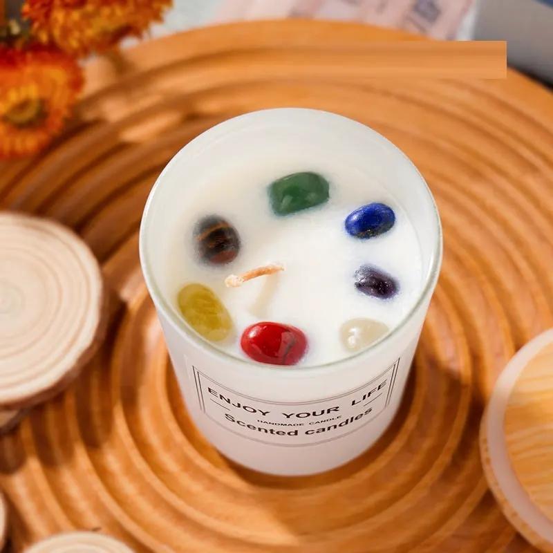 Natural Crystal Stone Aromatherapy Candle Soy Wax Smokeless Candles Gift Box Christmas Hand Gift by Maiden-Art