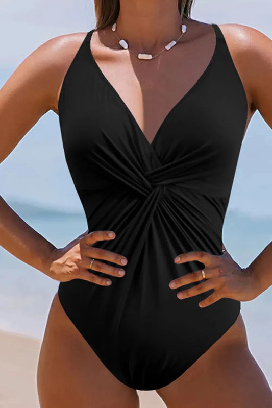 Twisted Crisscross V-Neck One-Piece Swimwear by Partner Label