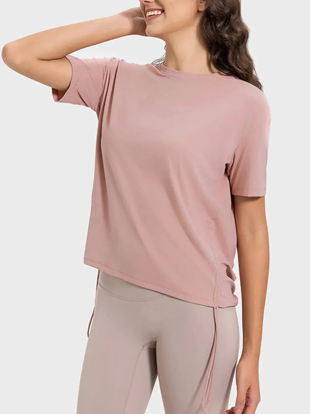 Millennia Drawstring Round Neck Short Sleeve Active T-Shirt by Millennia