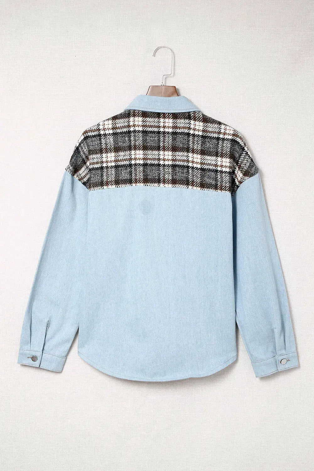 Plaid Pocketed Button Up Denim Jacket by Partner Label