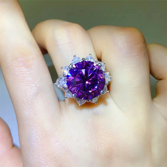 10 Carat Moissanite 925 Sterling Silver Flower Shape Ring by Partner Label