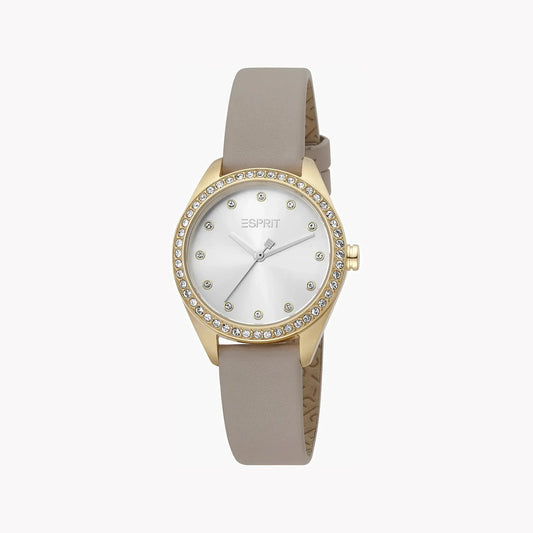 Esprit Women's Beige Leather Watch, Silver Dial | Es1l196m0025 by ESPRIT