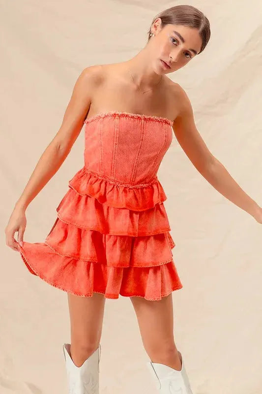 SO ME Strapless Ruffle Layered Game Day Cheer Up Dress by SO ME