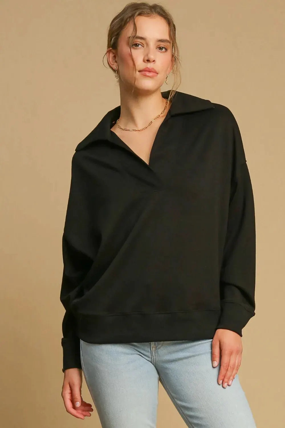 Umgee Johnny Collar Dropped Shoulder Sweatshirt by Oh