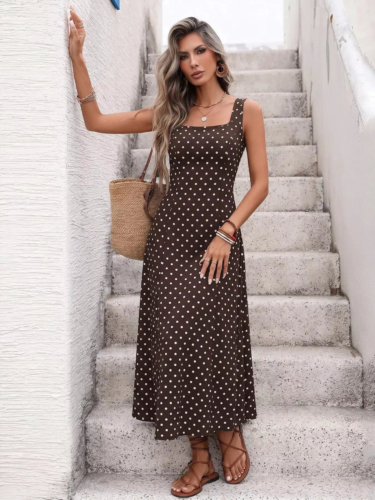 Polka Dot Sleeveless Maxi Dress by POL