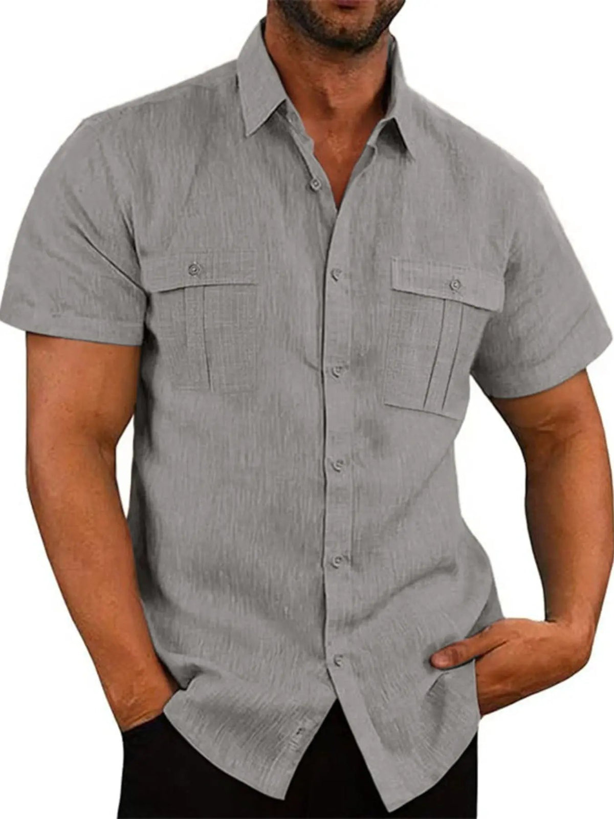 Men's Full Size Short Sleeve Shirt with Pockets Plus Size by Trendsi