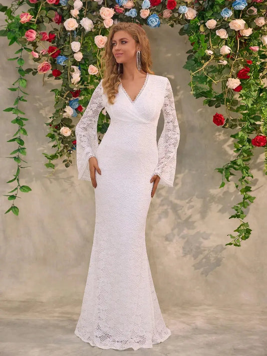 Lace Surplice Flare Sleeve Maxi Dress by Partner Label