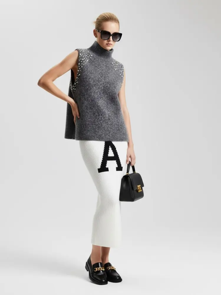 Anthracite Jewel Knit Vest with Crystal Appliqués • BYMANYC ® New York by BYMANYC ® New York