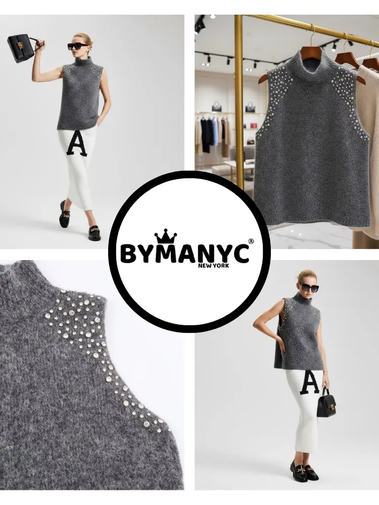 Anthracite Jewel Knit Vest with Crystal Appliqués • BYMANYC ® New York by BYMANYC ® New York
