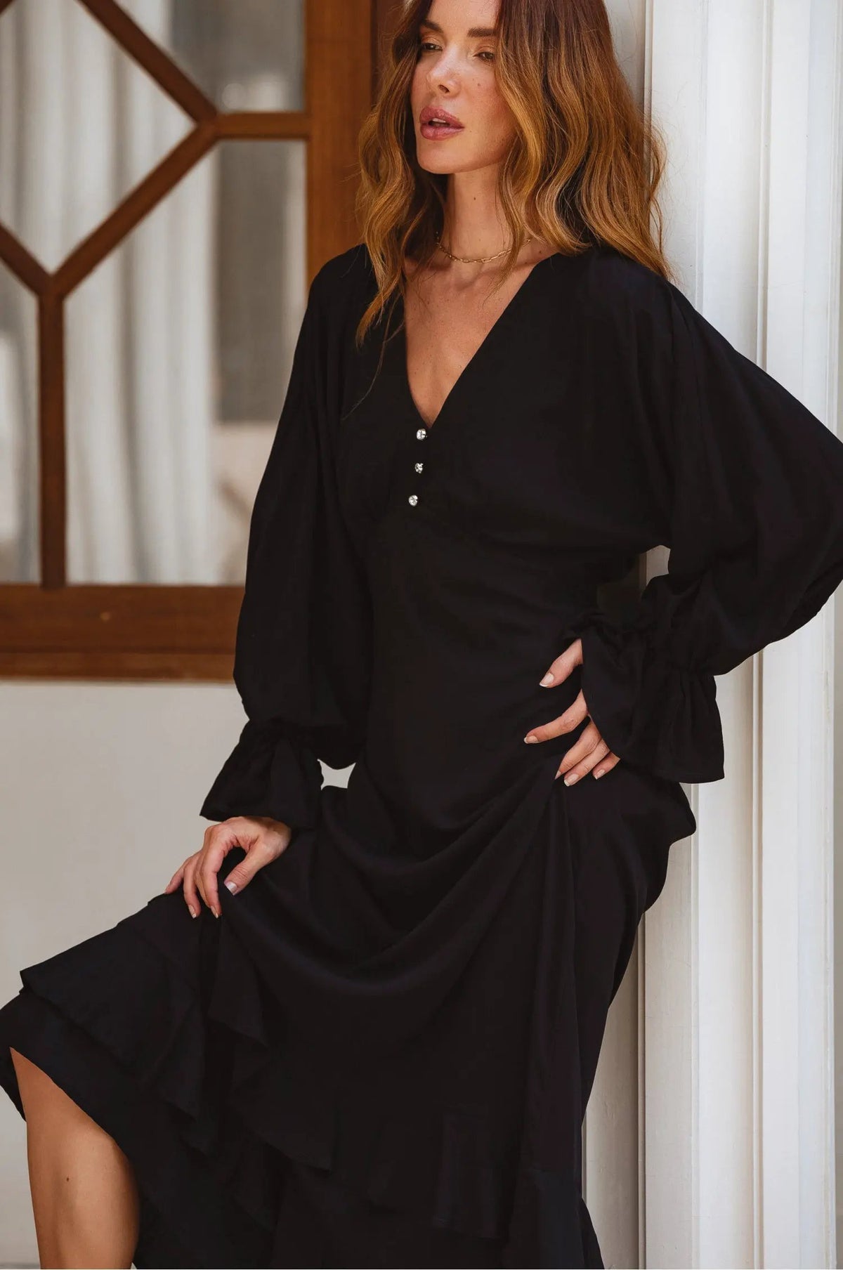 Ava Long Sleeve Ruffle Maxi Dress (Sale) by ELF