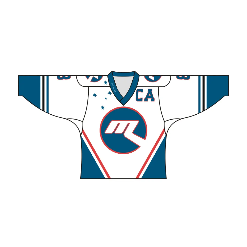 Custom Blue White CA Team Hockey Jersey by Vimost Sportswear
