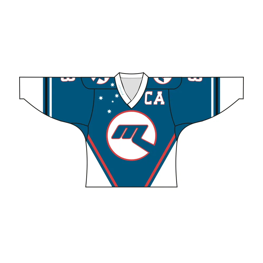 Custom Blue White CA Team Hockey Jersey by Vimost Sportswear