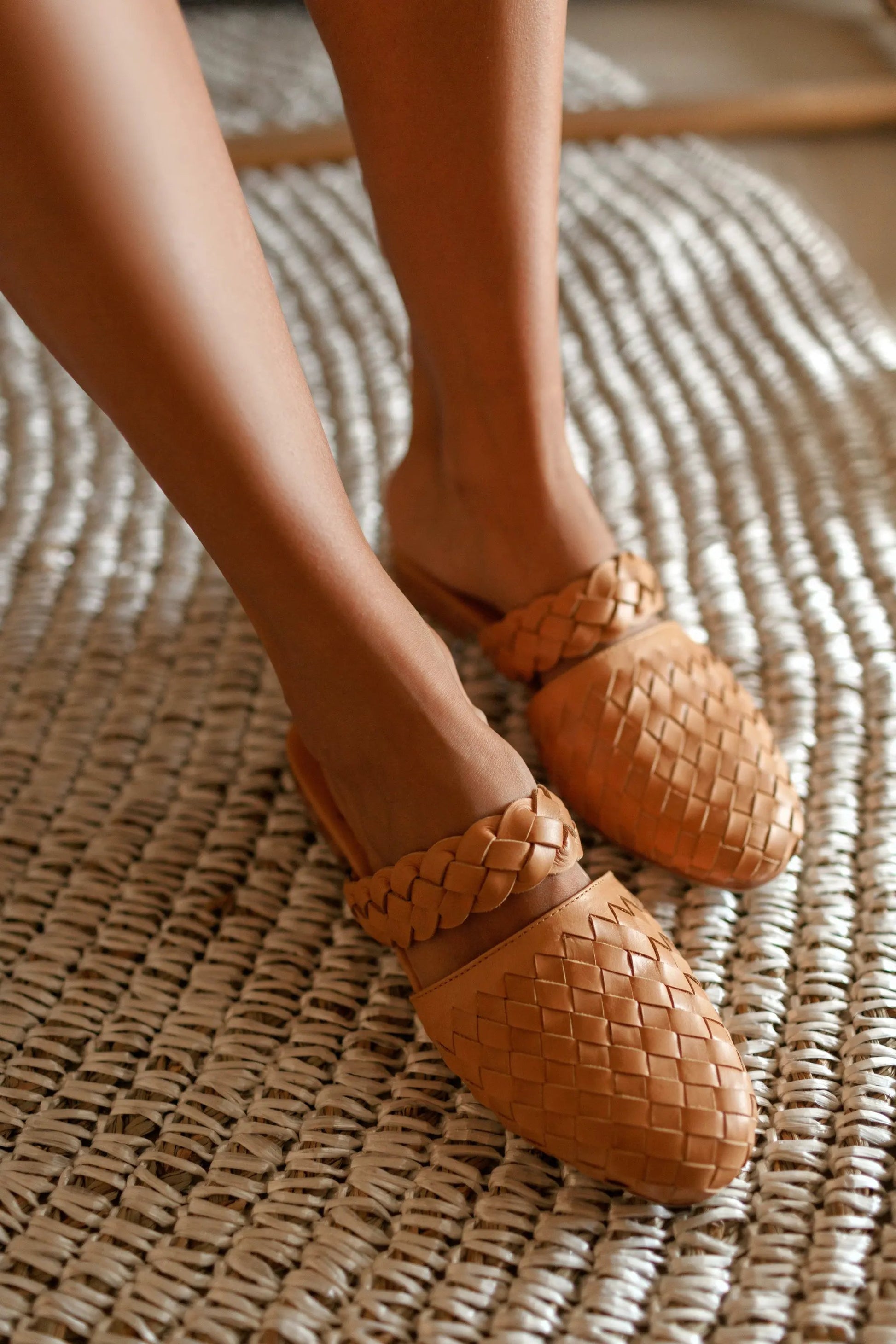 Sea Escape Woven Leather Slide Sandals by ELF